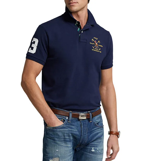 Men's Custom Slim Fit Logo Mesh Polo Shirt Cruise Navy