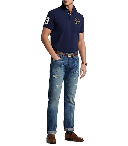 Men's Custom Slim Fit Logo Mesh Polo Shirt Cruise Navy