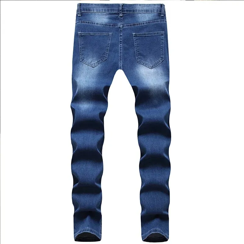 Men's Patchwork Cotton Stretch Ripped Skinny Jeans