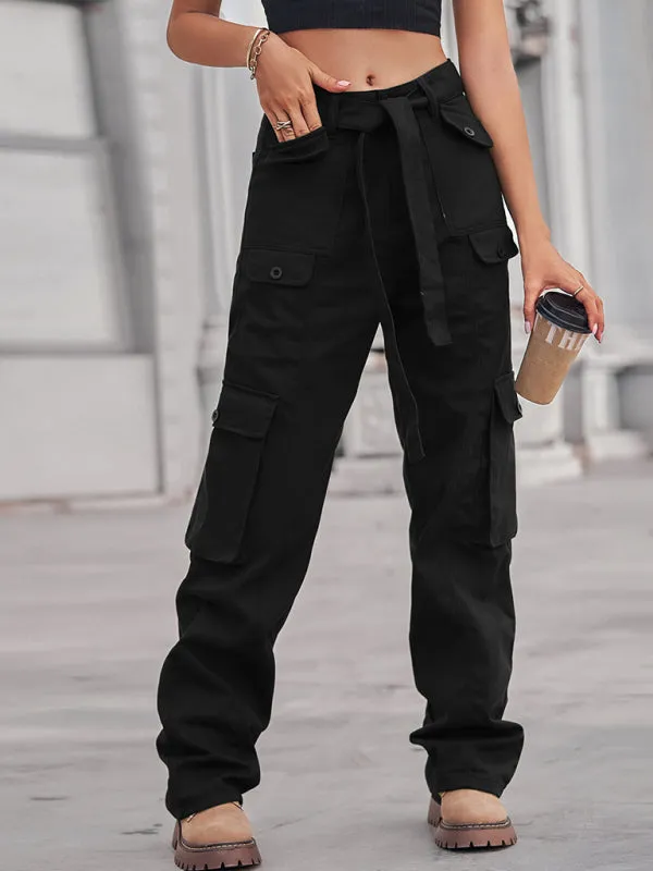 New washed denim multi-pocket heavy industry casual overalls trousers