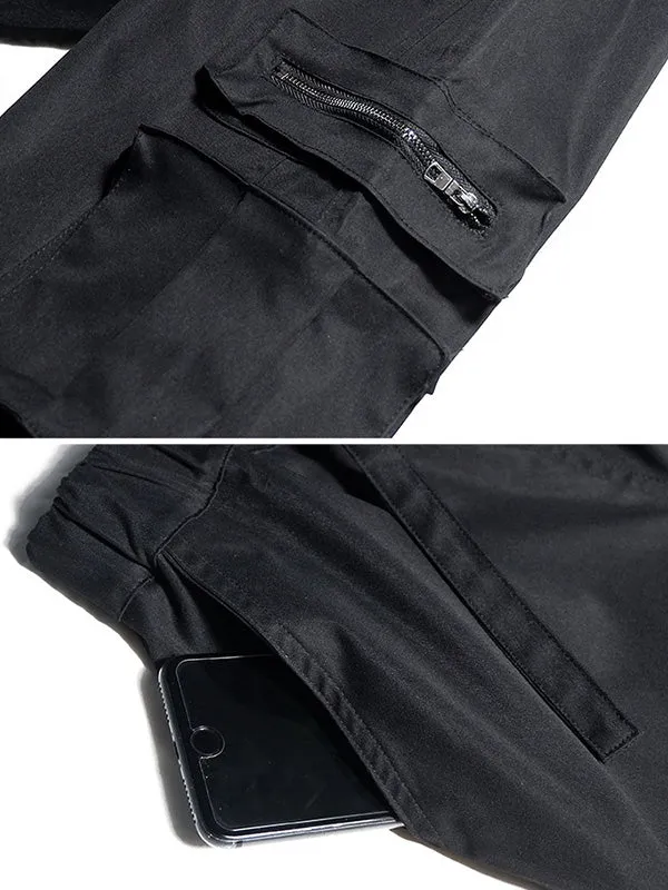 Original Black Pocket Zipper Split-Joint Overalls Pants