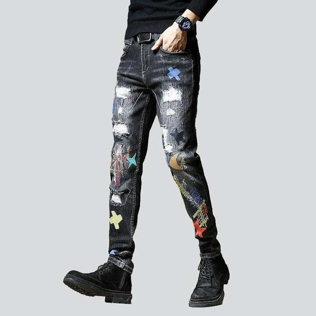 Painted ripped men's jeans