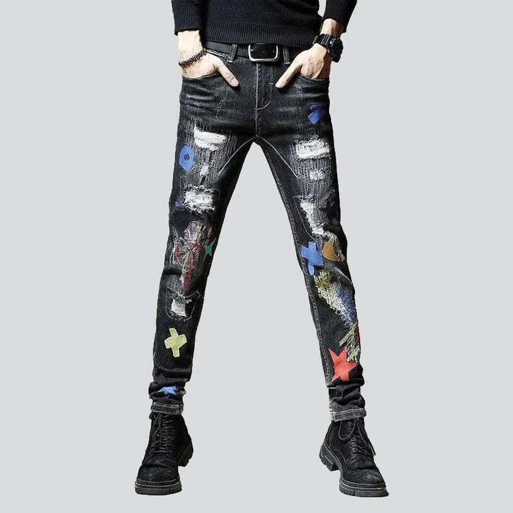 Painted ripped men's jeans