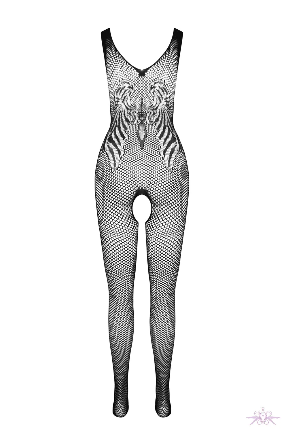 Passion Eco Black Crotchless Tiger Bodystocking