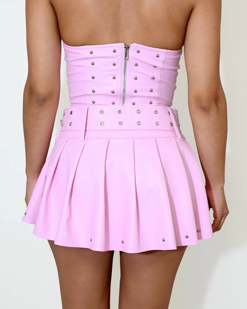 Pink Belted Mini Skirt