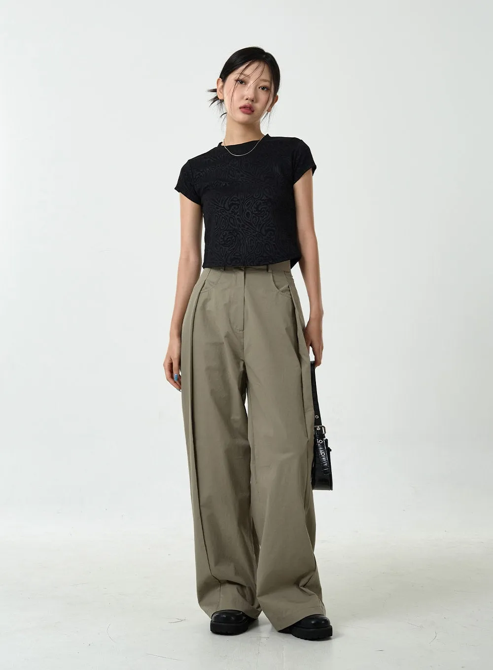 Pintuck Wide Leg Cotton Pants CU14