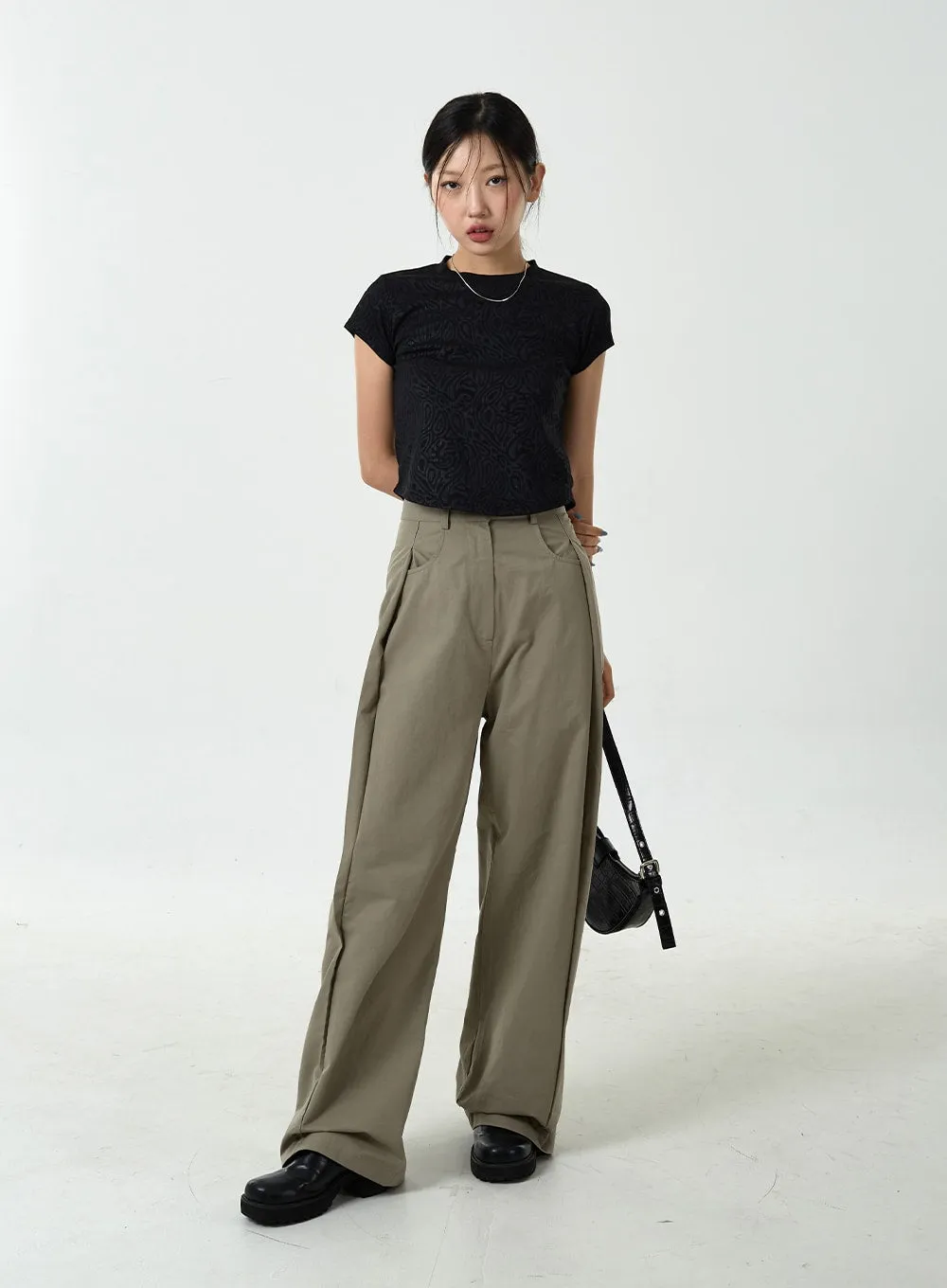 Pintuck Wide Leg Cotton Pants CU14