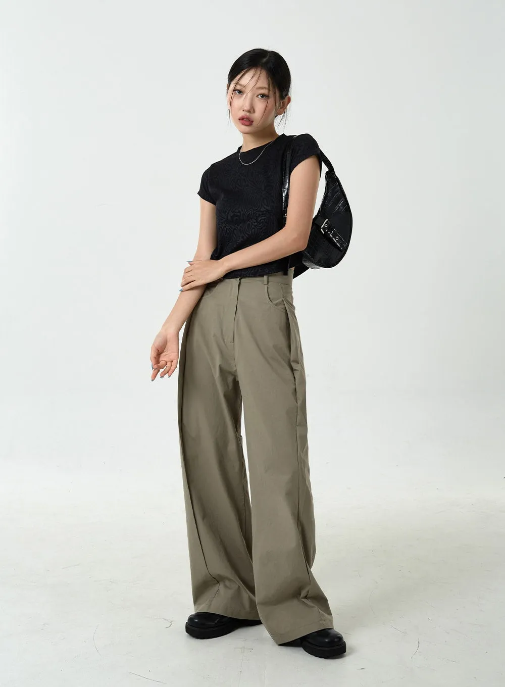 Pintuck Wide Leg Cotton Pants CU14