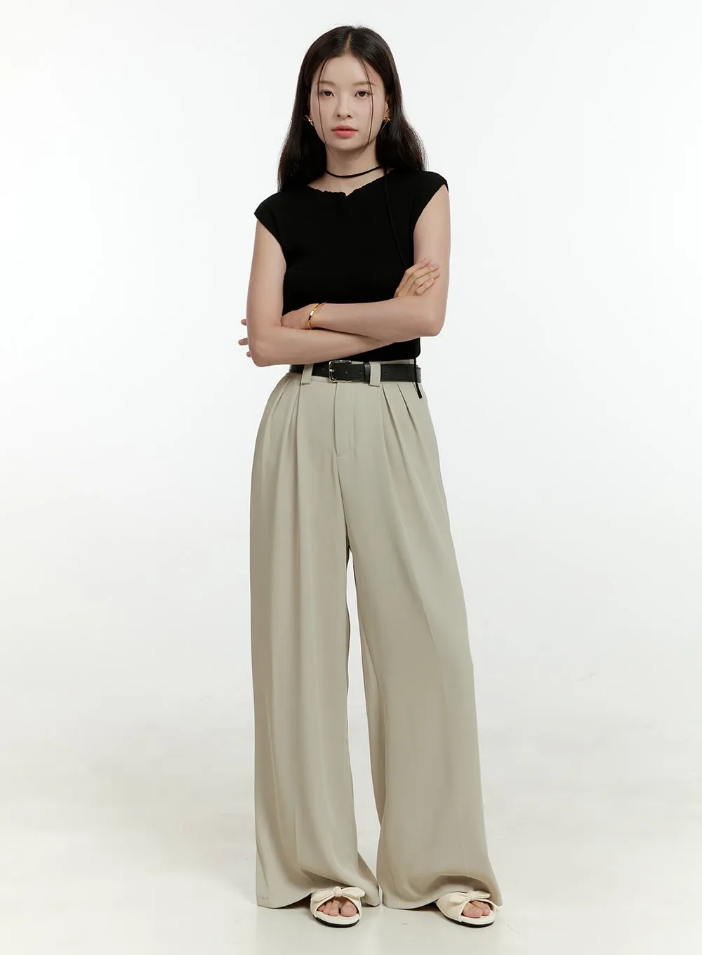 Pintuck Wide Leg Tailored Pants OL430