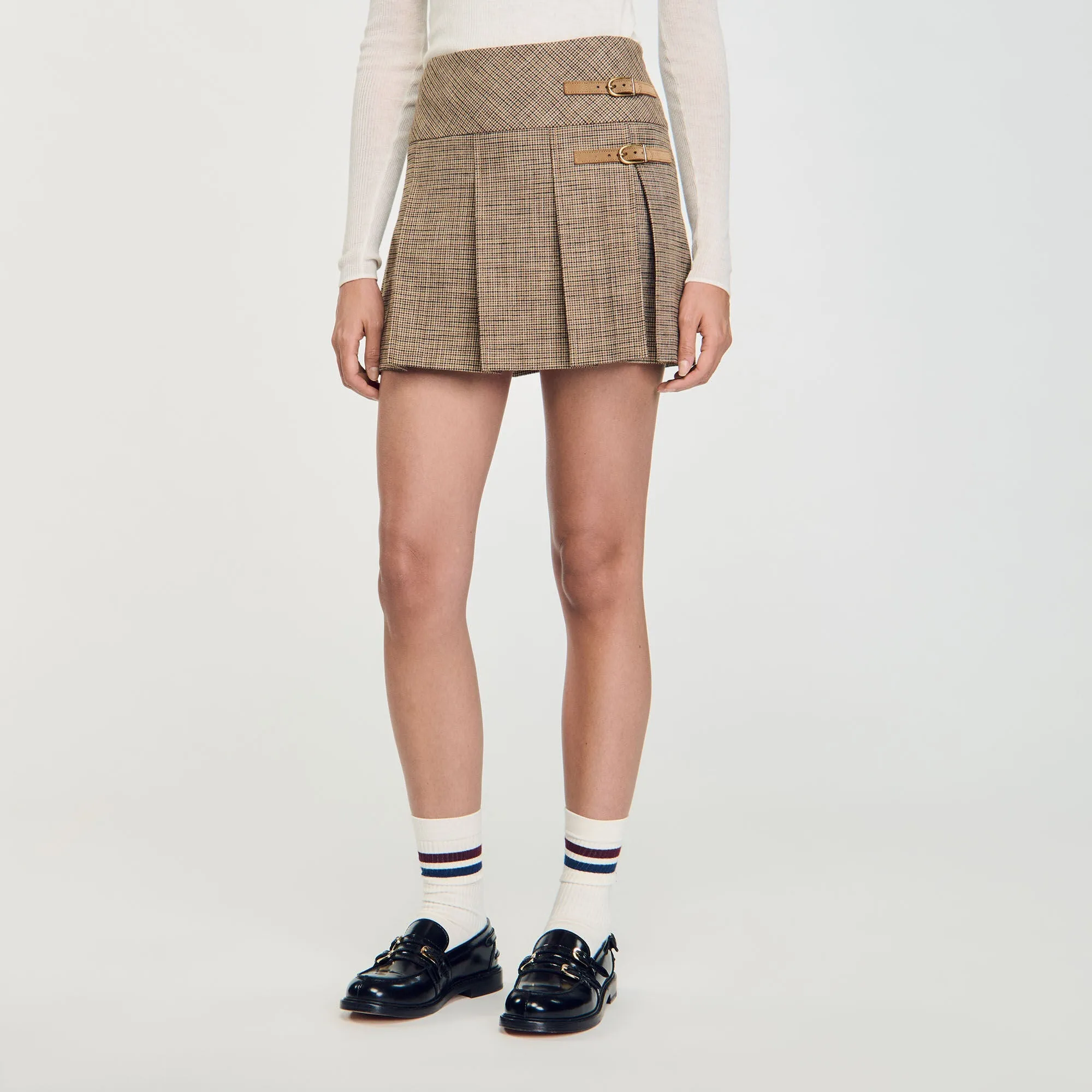 Pleated Micro Houndstooth Skirt