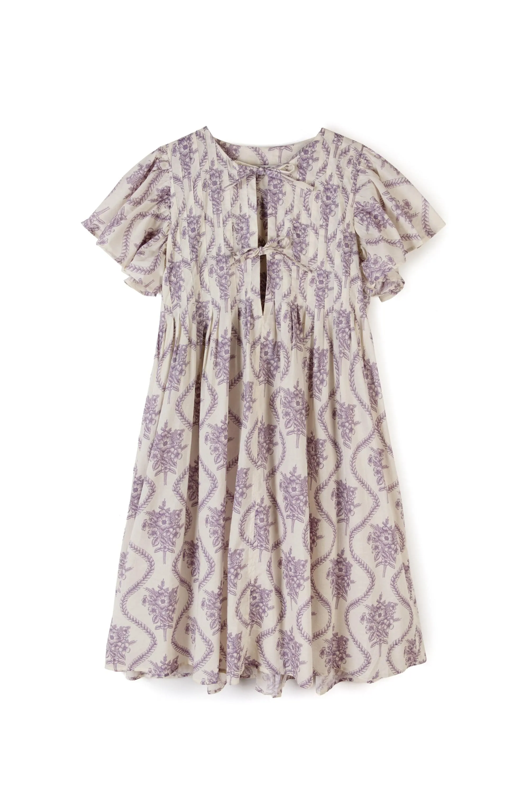 Pleated Nightie Alpen Flora Print Cream and Violet