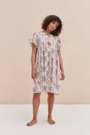 Pleated Nightie Alpen Flora Print Cream and Violet