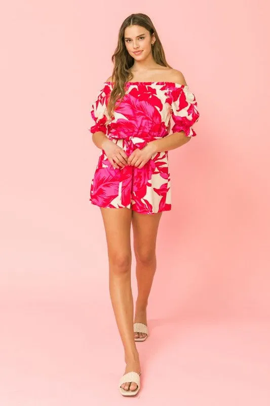 Printed Tropical Woven Romper