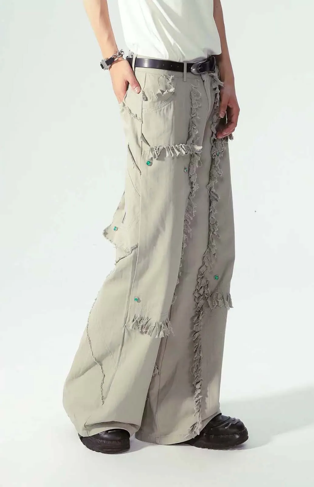 Raw-edge wide-leg pants