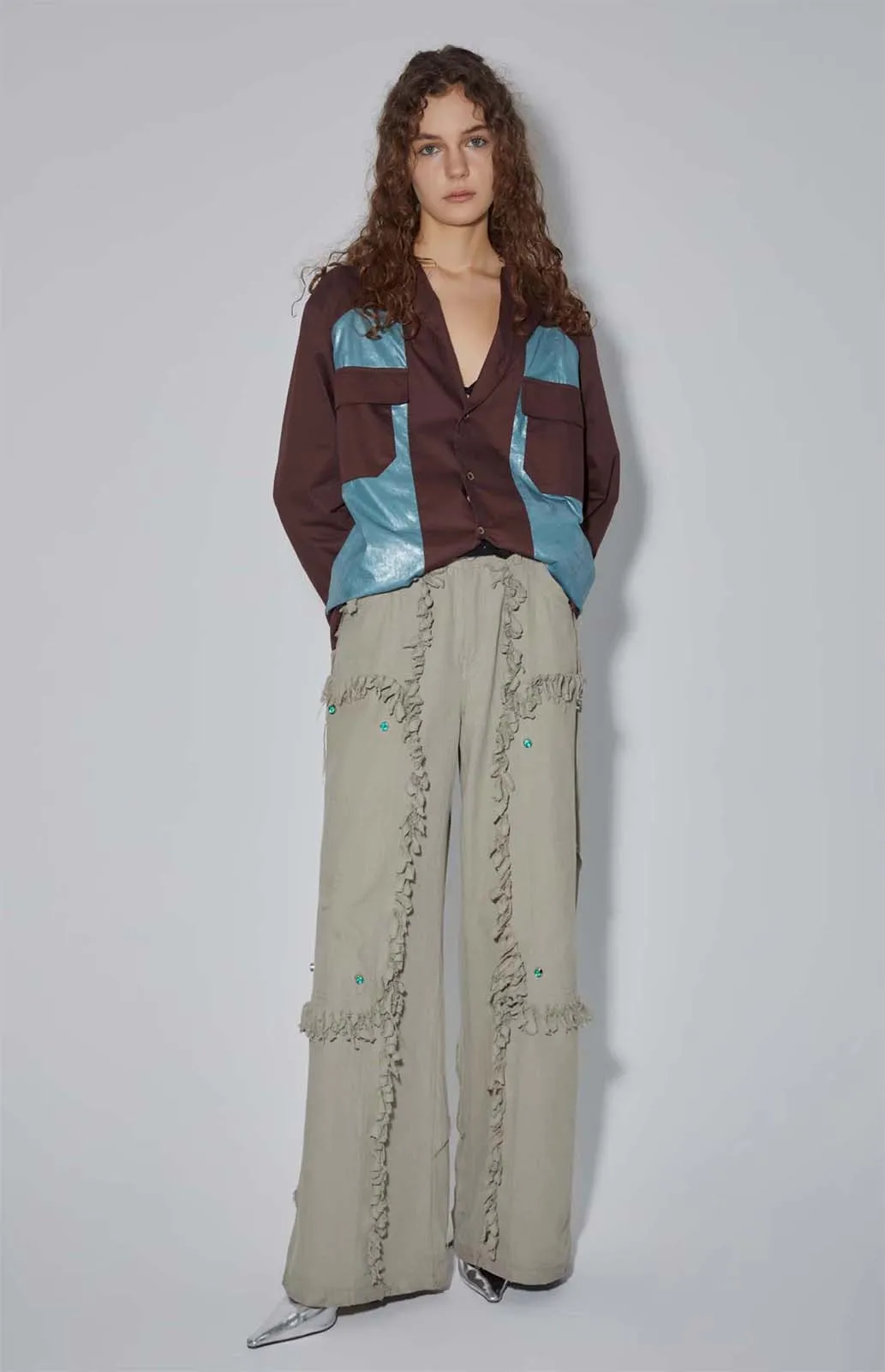 Raw-edge wide-leg pants