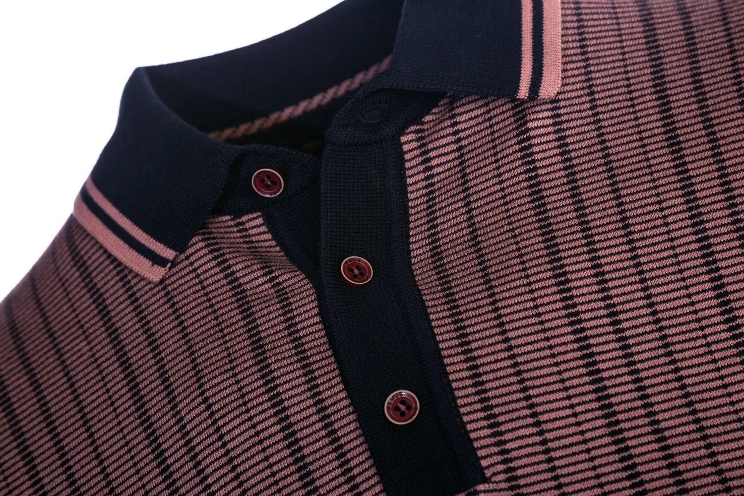 Remus Uomo Abstract Stripe Front Knitted Polo Shirt in Navy & Pink