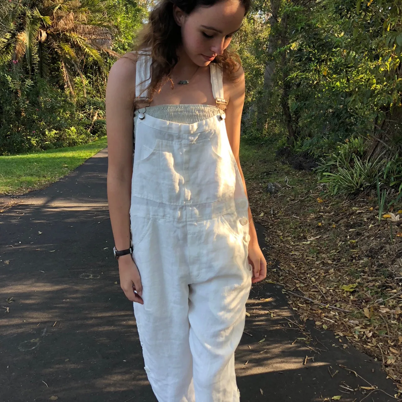 Rustic Linen Overalls - Antique White