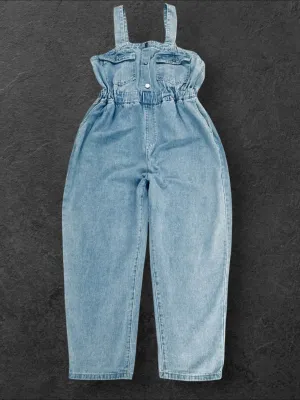 SHEIN ELASTIC WAIST DENIM JUMPSUIT