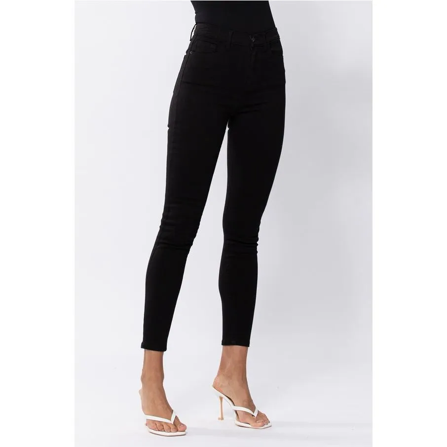 SneakPeek Classic High Rise Solid Black Ankle Skinny Jeans