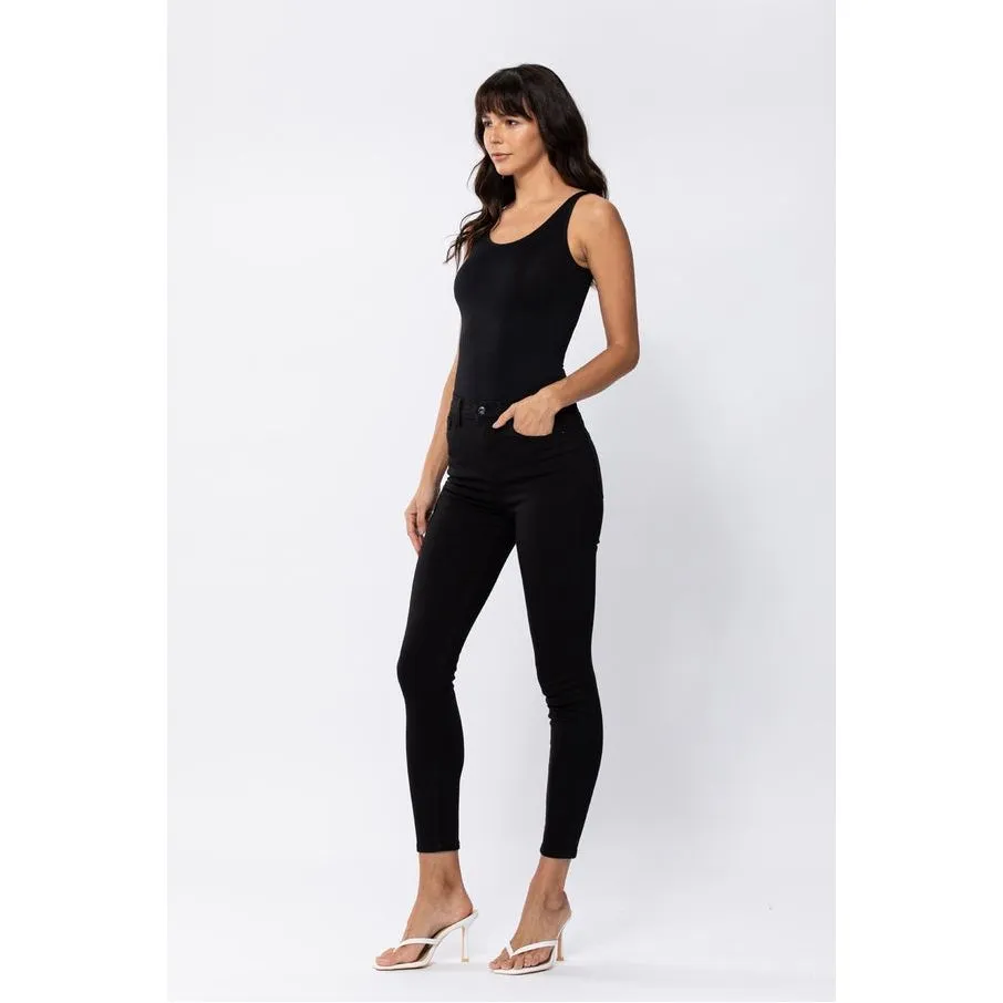 SneakPeek Classic High Rise Solid Black Ankle Skinny Jeans