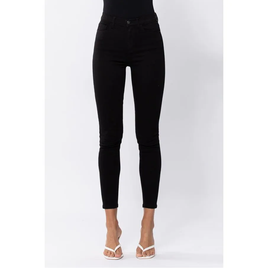 SneakPeek Classic High Rise Solid Black Ankle Skinny Jeans