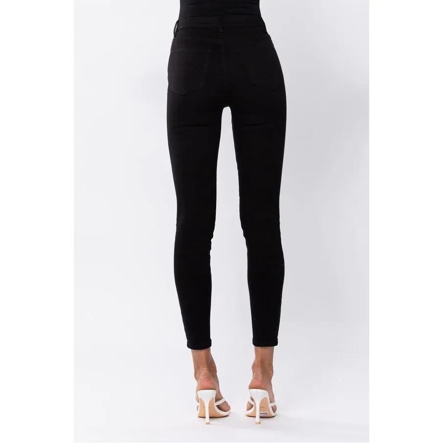 SneakPeek Classic High Rise Solid Black Ankle Skinny Jeans