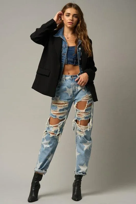 Star Print Ripped Slouchy Jeans