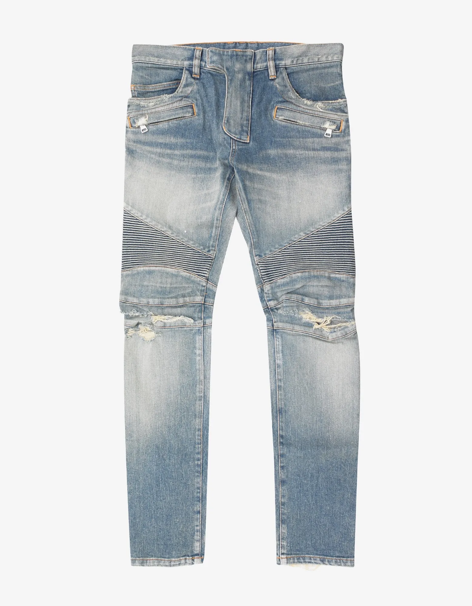 Stonewash Ripped Knee Skinny Biker Jeans