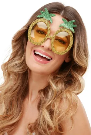 Tropical Pineapple Glitter Glasses Yellow