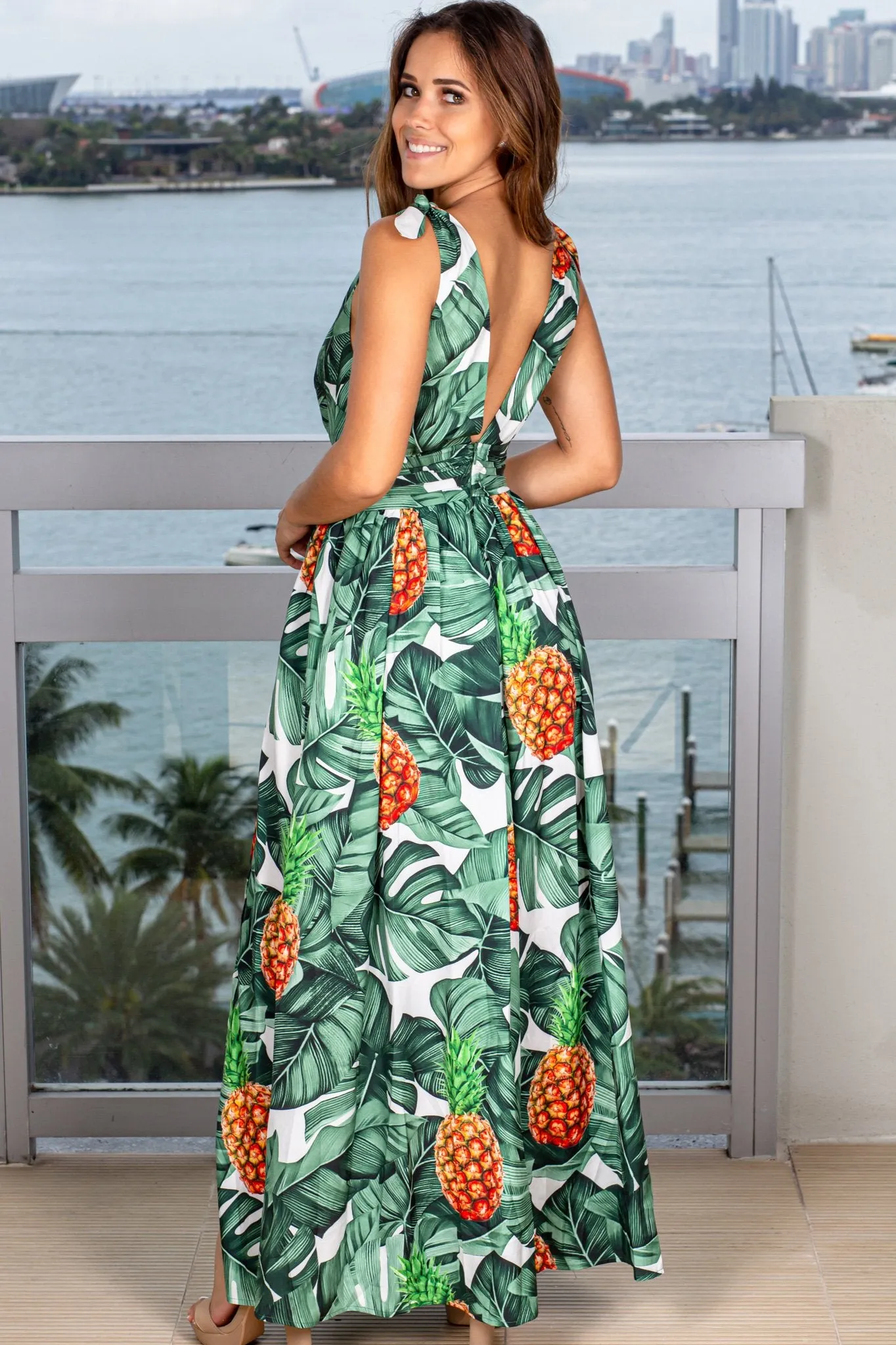 Tropical Printed Maxi Dress with Slits