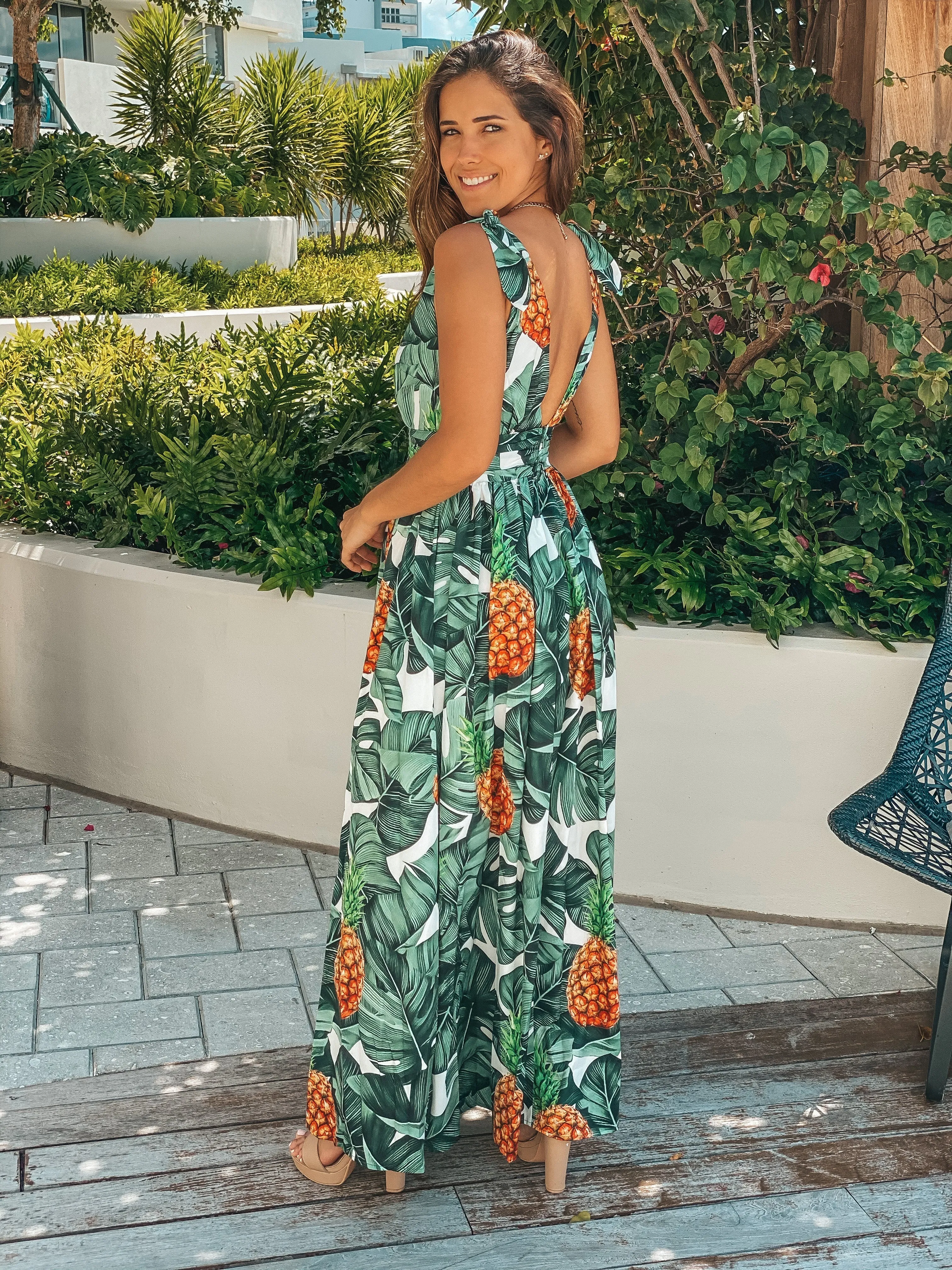 Tropical Printed Maxi Dress with Slits