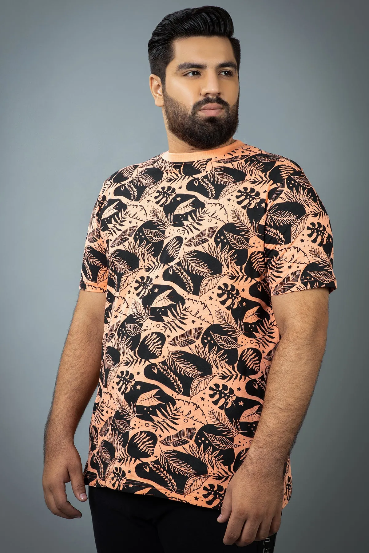 Tropical Printed Orange T-Shirt (Plus size) - S24 - MT0346P