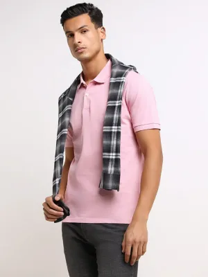 WES Casuals Pink Cotton Blend Slim Fit Polo T-Shirt