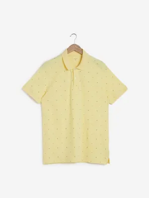 WES Casuals Yellow Printed Slim Fit Polo T-Shirt