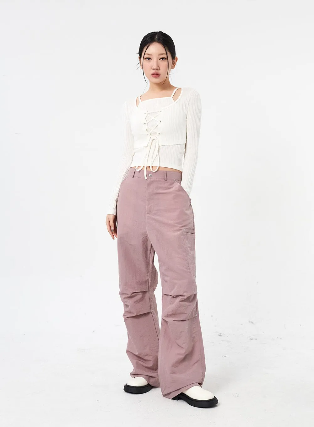 Wide Leg Nylon Pants Unisex CM315