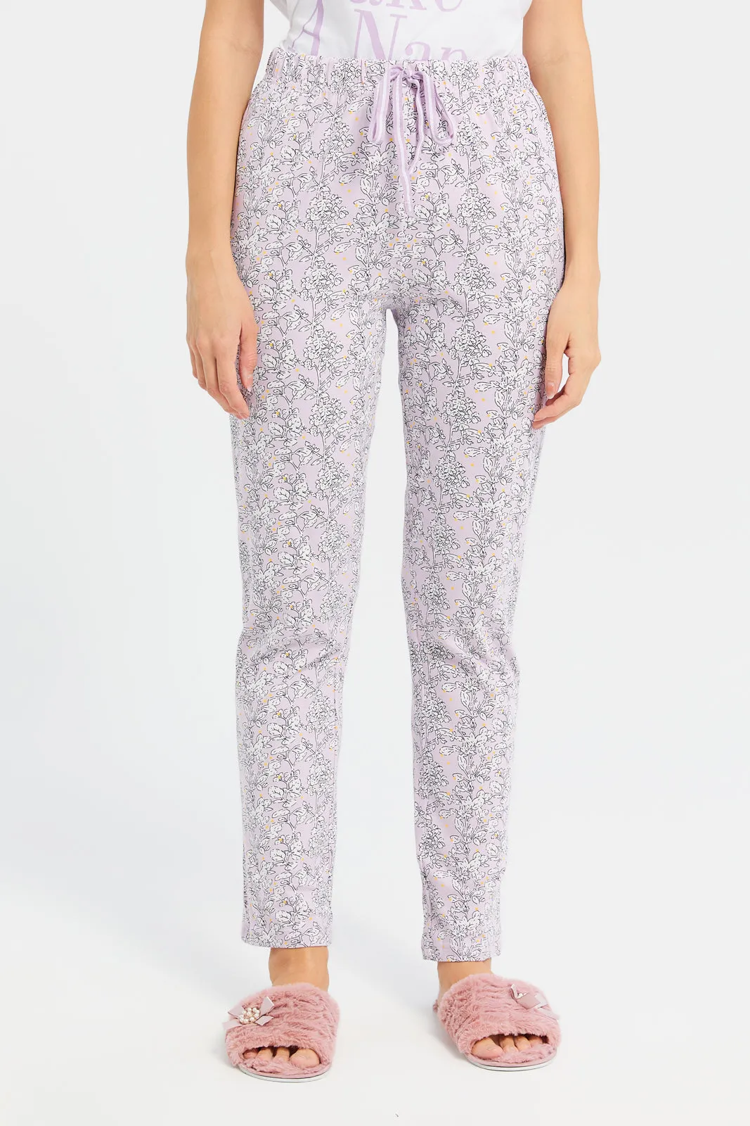 Women Lilac Floral Print Pajama Set (2 Piece)