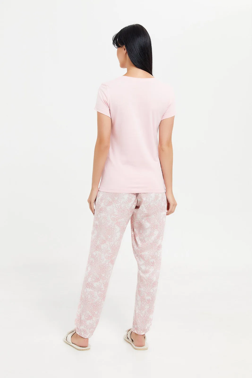 Women Pink Printed Pajama Set (2 Piece)