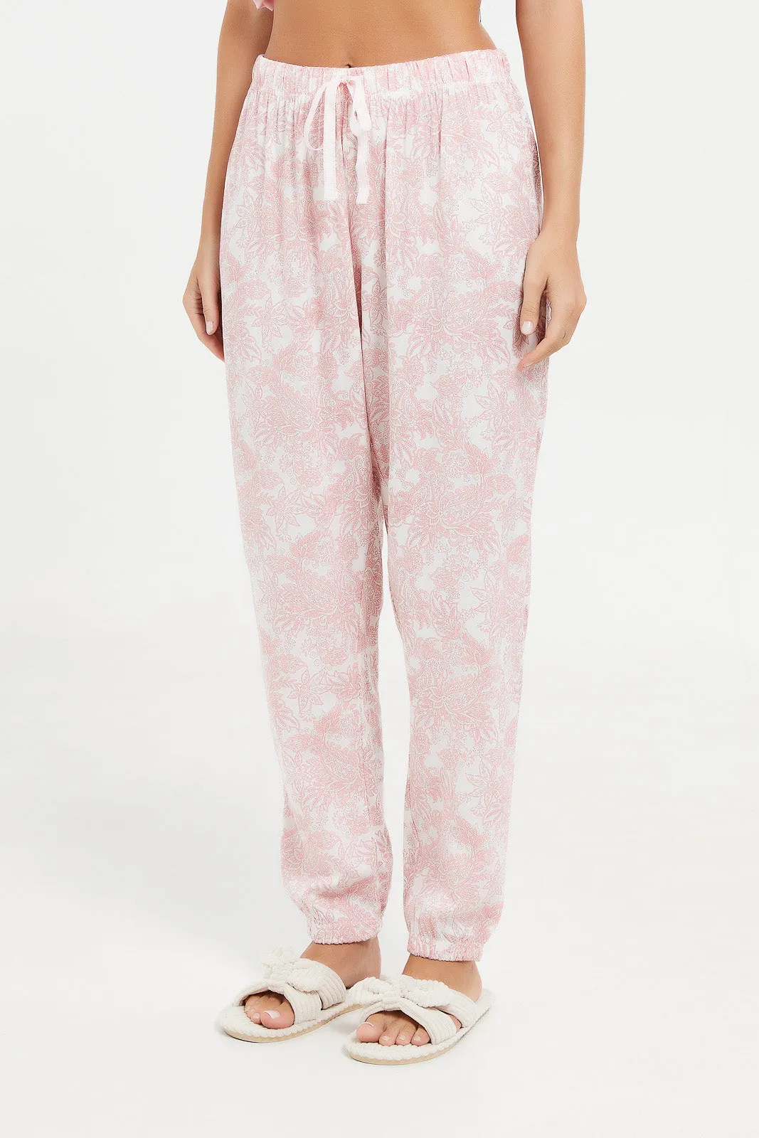 Women Pink Printed Pajama Set (2 Piece)