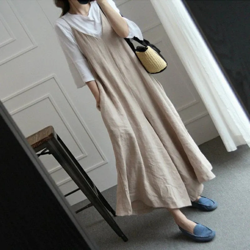 Womens Loose Fitting Minimalist Elegant Linen Overalls With Pocket - Womans Casual Overalls - Loose Overalls - Overalls For Women