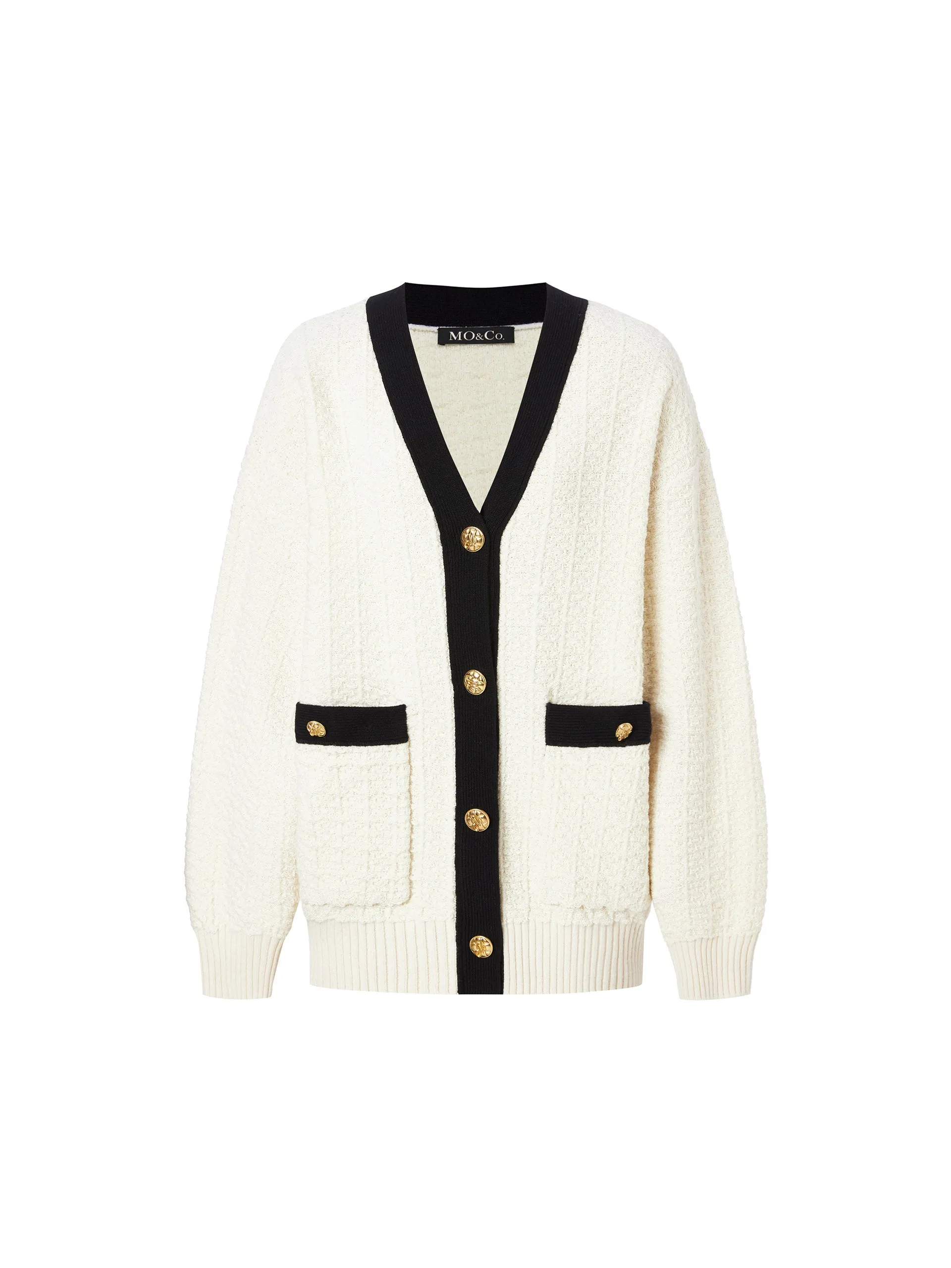 Wool Blend Textured Contrast Cardigan