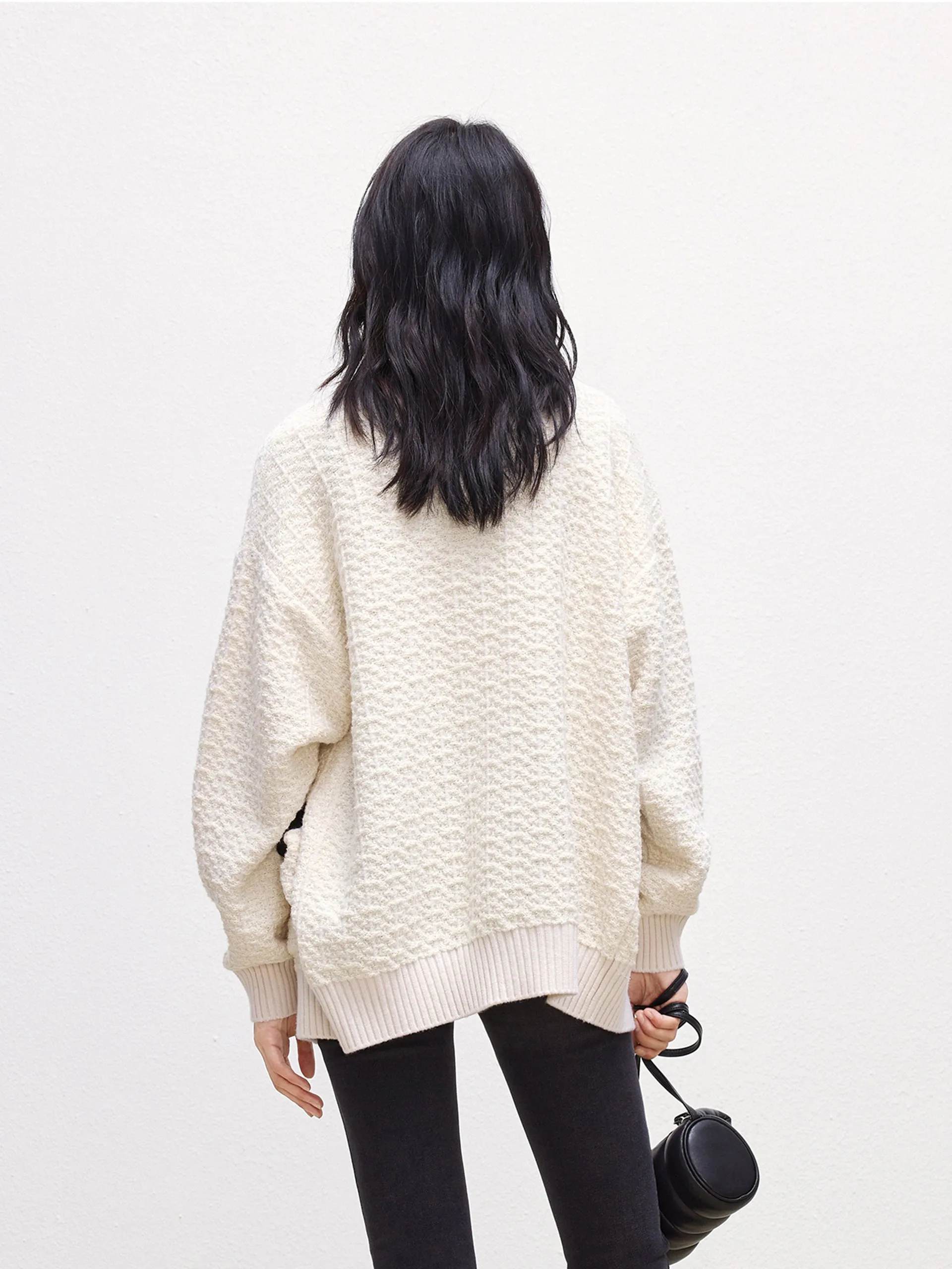 Wool Blend Textured Contrast Cardigan