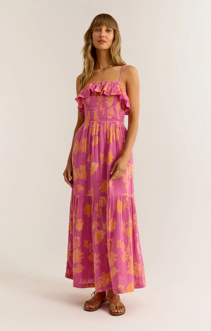 Z-Supply BAHARI SUNSHINE FLORAL MIDI DRESS - RASPBERRY SORBET