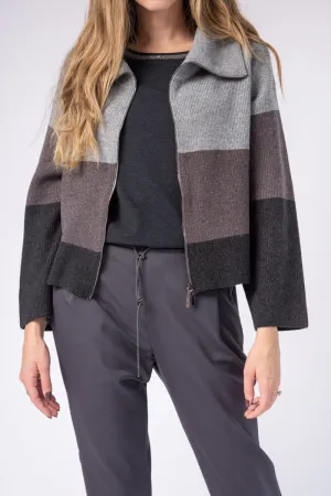 Zip Up Cardigan in Color Block