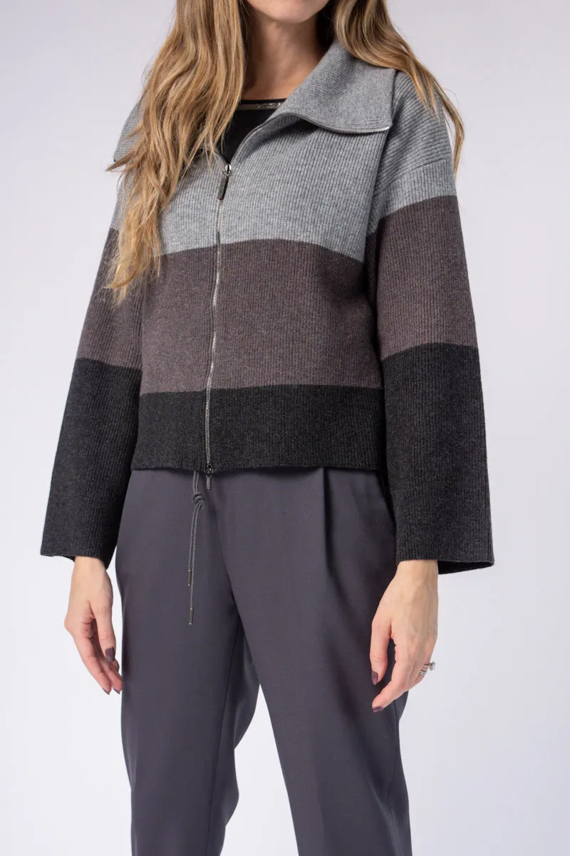 Zip Up Cardigan in Color Block